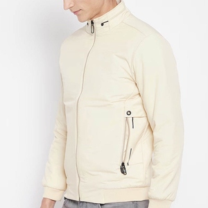 Blouson bomber crème pour homme, col montant, fermeture éclair, rembourrage polyester, vêtement décontracté pour l'automne, vestes pour homme - Product Image 3