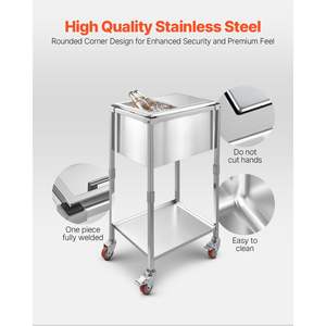 Rolling Ice Chest Cooler Cart 18"L X12"W X14.5"H <b>Stainless</b> <b>Steel</b> 29.6 Quart Outdoor Stand Cooler Trolley Sliding Lid Model - Product Image 4