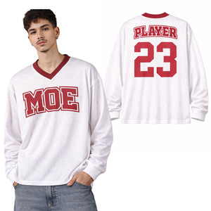 เสื้อเจอร์ซีย์อเมริกันฟุตบอลผู้ชายไซส์ใหญ่ ผ้าตาข่าย แขนยาว สตรีทแวร์ คอวี หมายเลขผู้เล่นแบบกำหนดเอง แฟชั่นเสื้อทีม - Product Image 1