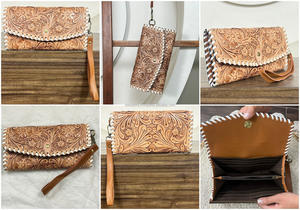 Cartera de Cuero Vacuno Hecha a Mano de Primera Calidad, Nueva Llegada, con Correa de Muñeca, Diseño Floral, Perfecta para Uso Diario - Product Image 3