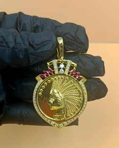 Pendentif en argent 925 avec pièce de monnaie américaine de 10 dollars de 1915, motif tête d'Indien, bijoux hip-hop, moissanite VVS, pendentif sur mesure pour homme - Product Image 1