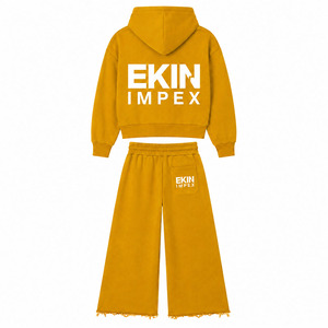 ชุดเซ็ตฮู้ดดี้ผู้ชาย Ekin Impex สีเหลือง ผ้าฝ้ายคุณภาพสูง ผ้าฟลีซ ซิปฮู้ดดี้ และกางเกงขายาวทรงหลวมชายรุ่ย - Product Image 2