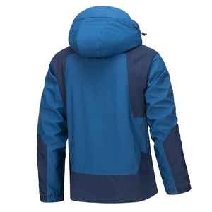 เสื้อแจ็คเก็ตสกีผู้ชายแบบกันน้ำ มีฮู้ด สีน้ำเงิน แต่งสีสไตล์สปอร์ต พร้อมซิปปิด และโลโก้สีเหลืองที่แขนเสื้อ - Product Image 2