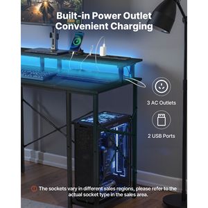 Scrivania da Gaming a L dal Design Accattivante con Luci LED, Prese di Corrente, Supporto Monitor e 2 Ripiani Portaoggetti per Studio e Lavoro - Product Image 4