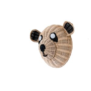 Décoration murale minimaliste pour chambre de garçon, visage de panda en rotin tressé, thème faune, fibre de rotin naturelle. - Product Image 3