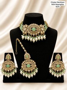 Traditional Imitation <b>Pearl</b> Gold Plated Alloy <b>Jewelry</b> <b>Set</b> Choker Necklace and Earring <b>Set</b> Red Stone Wedding Party Wear - Product Image 3