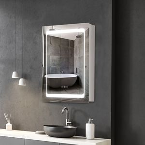 Armadietto a Specchio LED Dimmerabile da Parete, Scaffali di Stoccaggio per Bagno a 3 Livelli con Anta Singola - Product Image 2