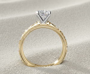 Anillo de Compromiso Estilo Vintage Stonewels Blossom con Diamante Cultivado en Laboratorio, Corte Diferente, Banda Grabada, Oro de 14K, Anillo Nupcial Certificado - Product Image 5