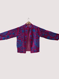 Veste en velours brodée à la main à col mandarin pour femme, motif floral, décontractée, à manches longues, épaisse et chaude pour l'hiver - Product Image 1