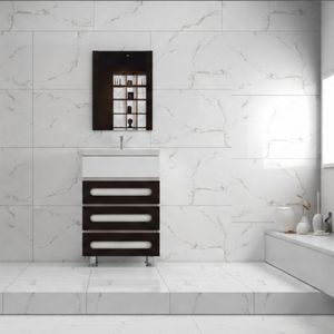 Standard Quality Classic Design Rectangle Wall-Mounted Ceramic Basin Bathroom <b>Vanity</b> <b>Table</b> Mirror Included PVC Material Water - Product Image 1