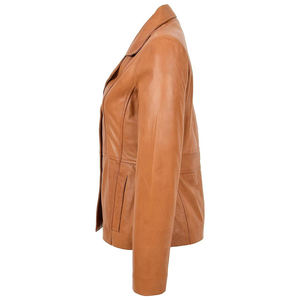 Veste en cuir d'agneau véritable pour femme, coupe ajustée, blazer beige, manteau décontracté en cuir véritable pour le bureau, vêtements d'extérieur automne-hiver - Product Image 5