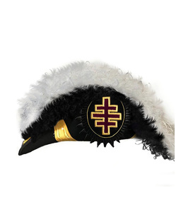 Chapeau de régalia personnalisé des Chevaliers Templiers Grand Encampement, noir uni, avec sous-couche et plumes - Product Image 1