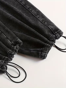 Loose Formal Men's High Waist Heavyweight Elastic Waist Pleated Front Sweatpants Trouser Pants Acid Wash Dark Gray 100% Cotton - Product Image 4