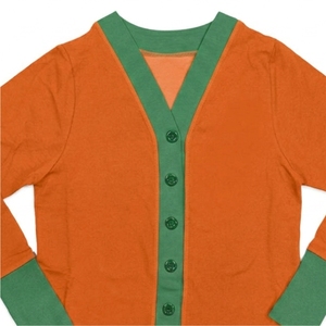 Cardigan tricoté surdimensionné personnalisé orange et vert contrastant pour femme, col en V, technique de patchwork, effet délavé, logo personnalisable - Product Image 6