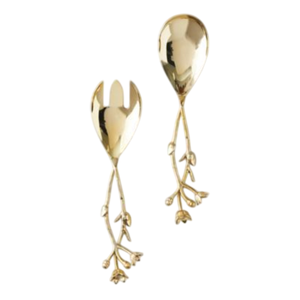 Juego de cucharas y tenedores para servir alimentos, juego de servidores de ensalada de metal con diseño de mango dorado para servir en la mesa. - Product Image 3