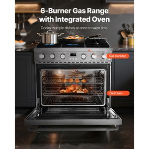 Freestanding Stainless Steel Gas <b>Range</b> Oven 35.9-Inch Width 6 Sealed Cooktop Burners Easy Reach Racks with Oven Function - Product Image 2