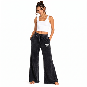 Women Oversized Acid Wash <b>Wide</b> <b>Leg</b> <b>Jogger</b> Pants High Waist Breathable Casual Streetwear Wholesale Manufacturer - Product Image 1