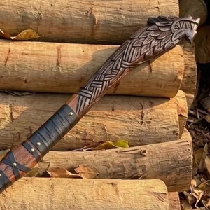 Hache artisanale sur mesure avec lame en acier forgé, manche en bois, outil de découpe pour camping en extérieur, équipement de bushcraft, fabricant en gros - Product Image 4