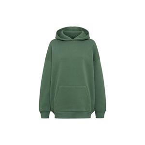 Sudadera con Capucha Oversize para Mujer, Verde Sólido, Hombros Caídos, Forro Polar, Bolsillos, 100% Algodón, Ecológica, Ligera, OEM - Product Image 2