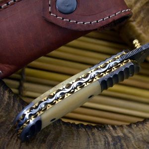 Funda de cuero para cuchillo con cierre a presión para camping y uso al aire libre, diseño cosido en color marrón - Product Image 3