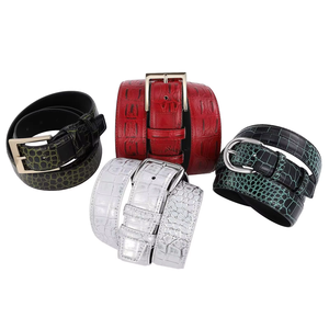 Ceinture en cuir de vachette véritable gaufré façon croco, avec boucle en laiton argenté, pour hommes et femmes, idéale pour un usage décontracté ou professionnel, qualité supérieure. - Product Image 5