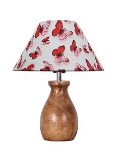 Butterfly Print <b>Table</b> Lamp Fabric <b>Lampshade</b> Wooden Base Bedside Desk Light Home Decor - Product Image 4