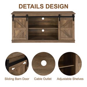 Mobile TV in Stile Rustico da 58 Pollici, Centro Intrattenimento per TV fino a 65 Pollici con Ante Scorrevoli e Armadietti, Finitura Naturale - Product Image 5