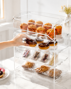 <b>Plastic</b> Glossy Rectangle Modern Donuts Cakes Display Storage Case <b>Lid</b> 1-3L Capacity for Freshness Preservation Pastries Desserts - Product Image 6