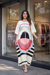 Caftán Largo para Mujer con Estampado Abstracto, Vestido Casual Holgado para Verano, Estilo India Pakistán - Product Image 5