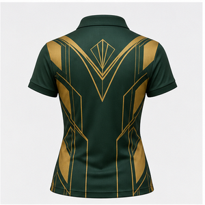 เสื้อโปโลผู้หญิงพิมพ์ลายกราฟิกสีเขียวทองทรงเหลี่ยม รุ่น WPS-0822 แห้งเร็ว ระบายอากาศได้ดี แขนสั้น เหมาะสำหรับทีมกอล์ฟ - Product Image 3