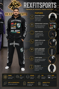ชุดวอร์มมีฮู้ดซิปเต็มตัวสำหรับผู้ชาย REXFIT SPORTS เสื้อสเวตเชิ้ตพิมพ์ลายโลโก้และกางเกงขายาว ชุดลำลองใส่ได้ทุกวันสำหรับฤดูใบไม้ร่วง ทรงปกติ - Product Image 6