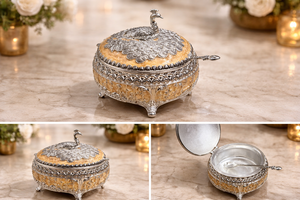 Boîte cadeau en métal argenté avec bol à fruits secs en forme de paon, travail d'émail vert, décoration de la maison pour la Saint-Valentin - Product Image 5