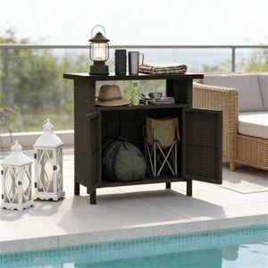 Armario de Almacenamiento Exterior Color Café Oscuro con Toallero Integrado - Product Image 1