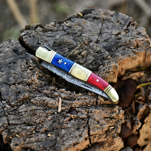 Damascus <b>Folding</b> Pocket <b>Knife</b> Custom Handle <b>Utility</b> Blade EDC Tactical Survival Camping Hunting - Product Image 3