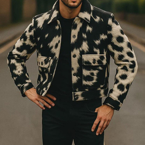 <b>Top</b> Trending Vintage Style <b>Cow</b> Skin Leather Jacket for Men Stand Collar Custom Logo Embroidery High Street Waterproof Windproof - Product Image 4