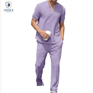 Ensemble de survêtement décontracté pour homme INDEX APPAREL, beige, t-shirt à manches courtes avec demi-zip et poches latérales, coton léger, vêtements d'été - Product Image 3