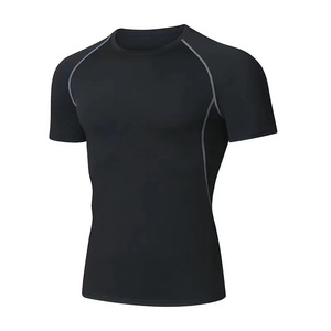 Camiseta Deportiva de Compresión para Hombre, Corte Ajustado, Manga Corta, Cuello Redondo, Secado Rápido, Color Rojo Sólido, Tejido de Poliéster - Product Image 6