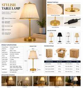 Lampe de table élégante et moderne en métal avec abat-jour en tissu plissé en forme de cloche, E26 AC, lumière chaude moyenne, décoration pour chambre à coucher et salon - Product Image 1