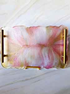 Bandeja Decorativa de Resina Azul Hecha a Mano con Asas y Acabado en Oro Rosa, Diseño Pintado a Mano, Tamaño Personalizado Disponible - Product Image 2