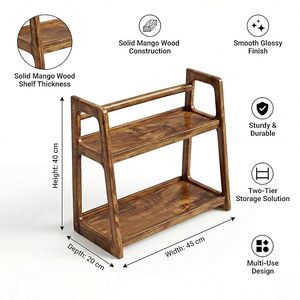 Modern Wooden Double Tier Freestanding <b>Storage</b> Display <b>Rack</b> for Home <b>Kitchen</b> Spice Organizer with Multifunction Design - Product Image 2