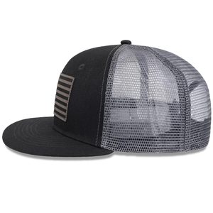 Casquette trucker unisexe 6 panneaux, dos en maille noire avec applique drapeau américain, ajustement réglable, style décontracté, adulte, printemps-été - Product Image 3