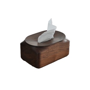 Moderna Caja de Pañuelos de Madera, Forma Ovalada, Acabado Marrón Oscuro, Diseño Práctico para Decoración de Hogar, Oficina, Baño, Dormitorio y Cocina - Product Image 1