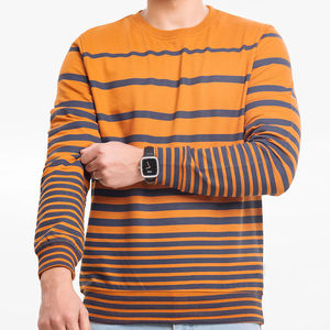 เสื้อผ้าผู้ชายสีส้มลายทาง พิมพ์ลายซิลค์สกรีน ผ้าฝ้ายเทอร์รี่ถัก คอกลม ทรงหลวม สวมใส่สบายสำหรับฤดูหนาว - Product Image 6