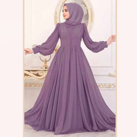 Abaya musulmane sur mesure, mode, boutons sur le devant, logo, manches longues, satin, élégante, plissée, volants, maxi, col haut, robe de soirée Ramadan