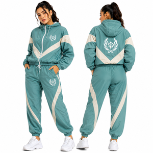Ladies Colorblock Windbreaker <b>Set</b> Embroidered Hooded Jacket And <b>Matching</b> <b>Joggers</b> For Private Label OEM Factory Supplier Exporter - Product Image 1