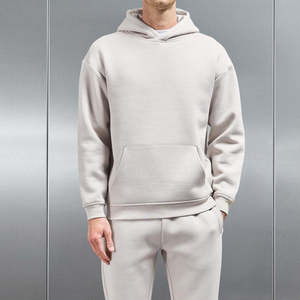 Ensemble de survêtement unisexe gris 2-en-1, couleur unie, manches longues, coton mi-lourd, anti-plis, sportswear décontracté avec cordon de serrage et poches - Product Image 4