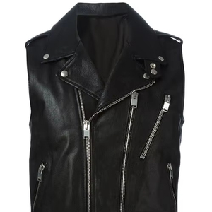 Professional Biker Waistcoat High Quality Black <b>Sleeveless</b> Chopper Rider <b>Jacket</b> Breathable Real <b>Leather</b> Canvas Fabric Vest - Product Image 1