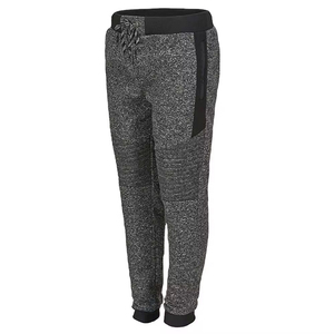 Pantalon de jogging gris chiné pour homme, taille élastique avec cordon de serrage, poches latérales, en coton tricoté mi-lourd avec élasthanne - Product Image 1
