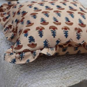 vintage indian cotton block print frill cushion covers hand blocks frill pillow covers bohemian pillows 16x16 <b>18x18</b> 20x20 - Product Image 4