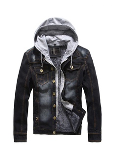 Veste en jean à capuche pour homme avec doublure en fausse fourrure, coupe ajustée, fermeture à boutons, vêtement décontracté pour l'automne - Product Image 4
